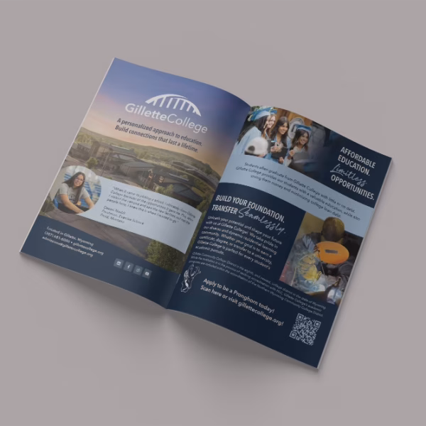 Two page spread for Gillette College in WY/MT College Guide